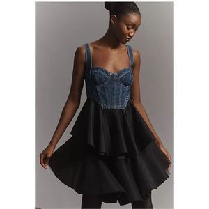 Pilcro sleeveless Denim bodice tiered mini dress XS